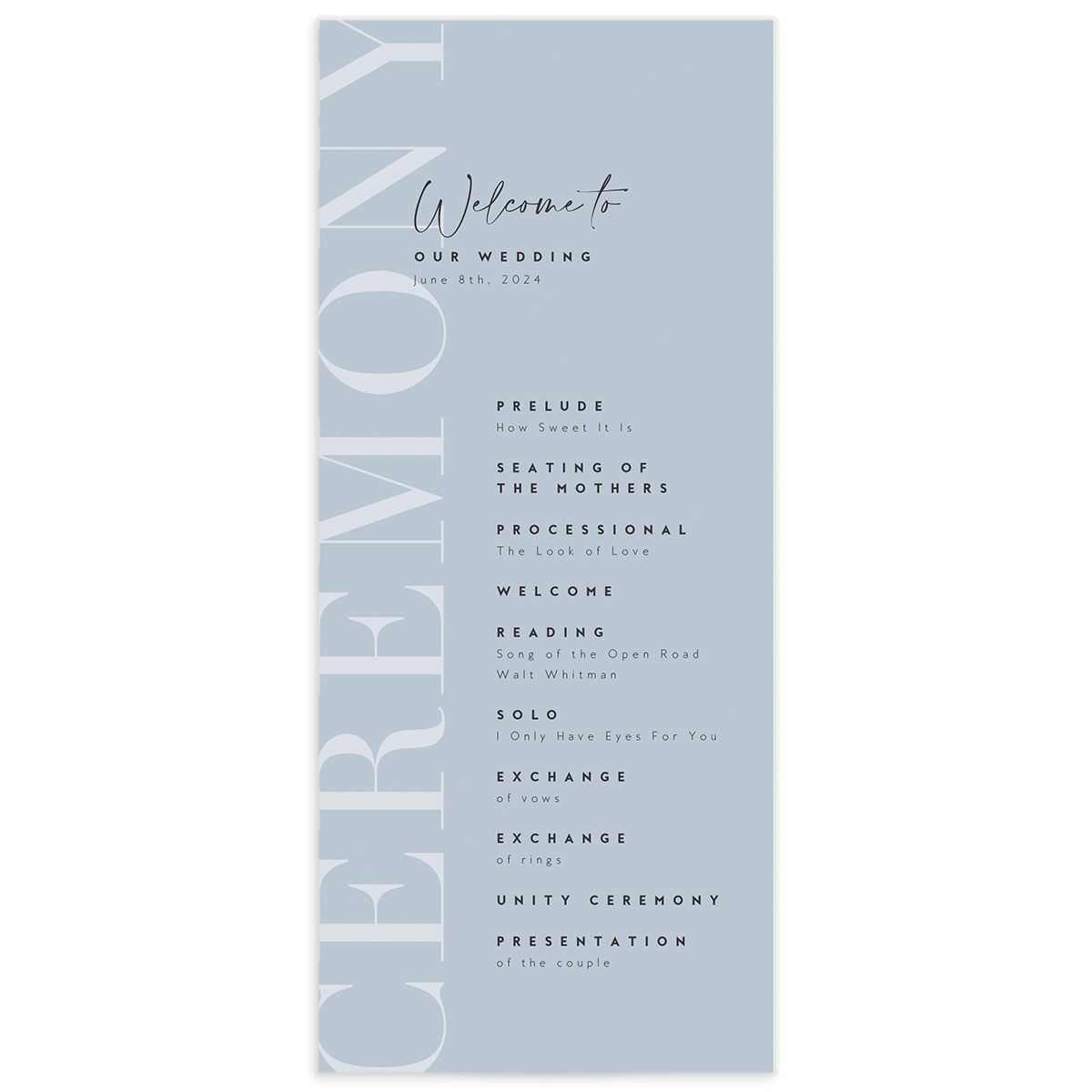 Elegant Contrast Wedding Programs front in French Blue