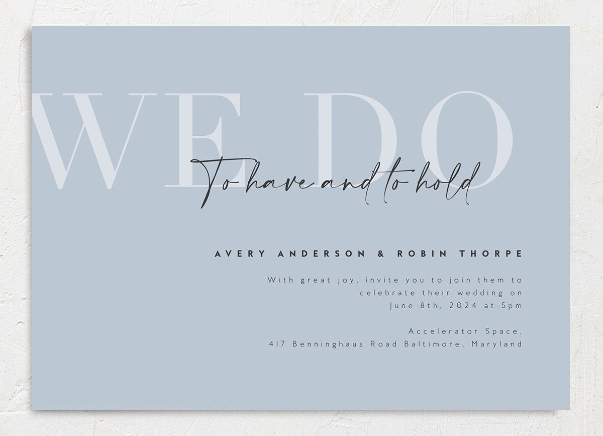 Elegant Contrast Wedding Invitations front in French Blue