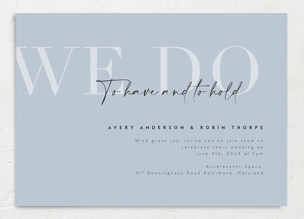 Elegant Contrast Wedding Invitations front in French Blue