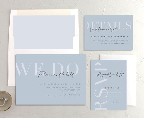 Elegant Contrast Wedding Invitations suite in French Blue