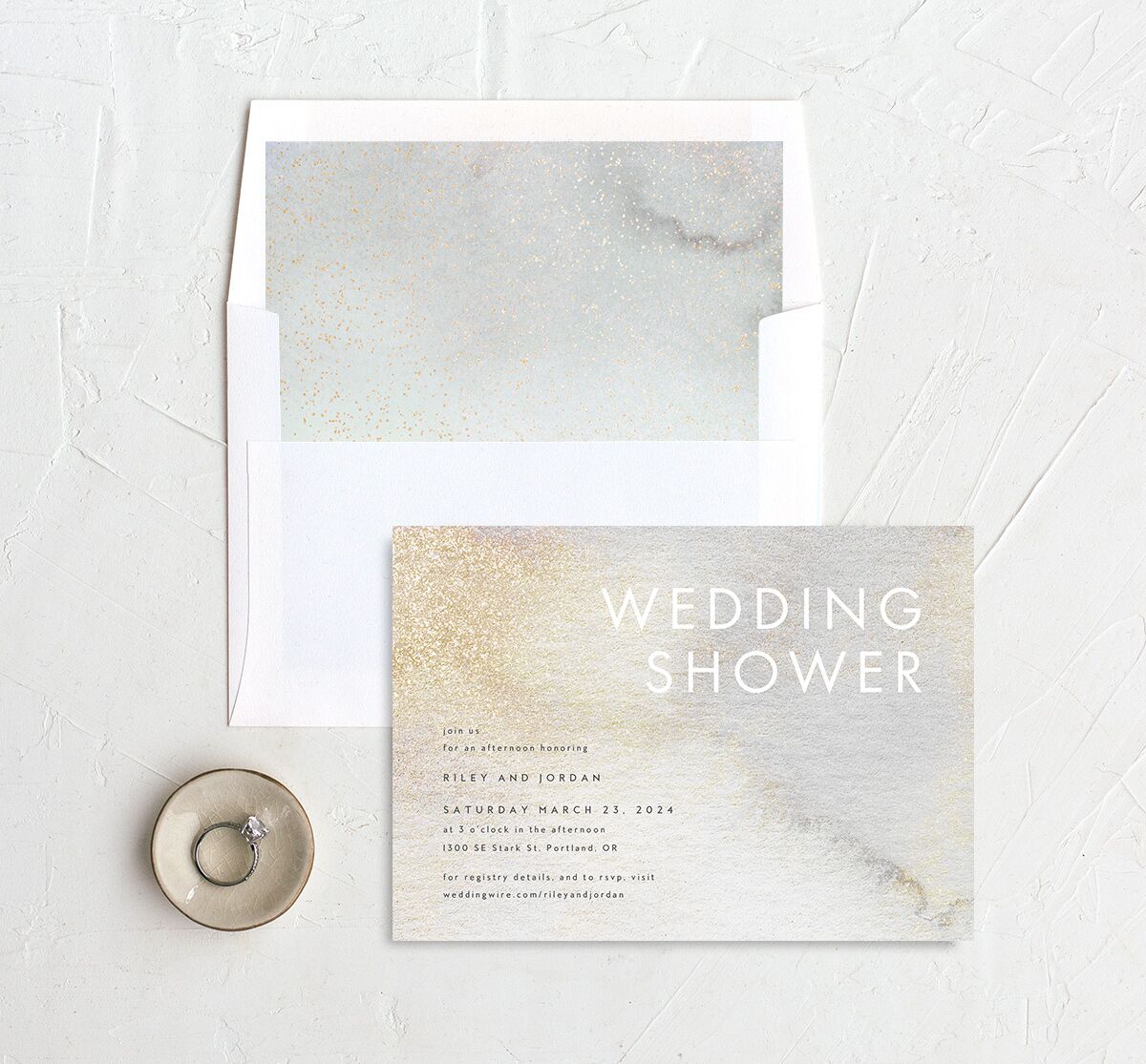 Pearlescent Finish Bridal Shower Invitations envelope-and-liner in Champagne