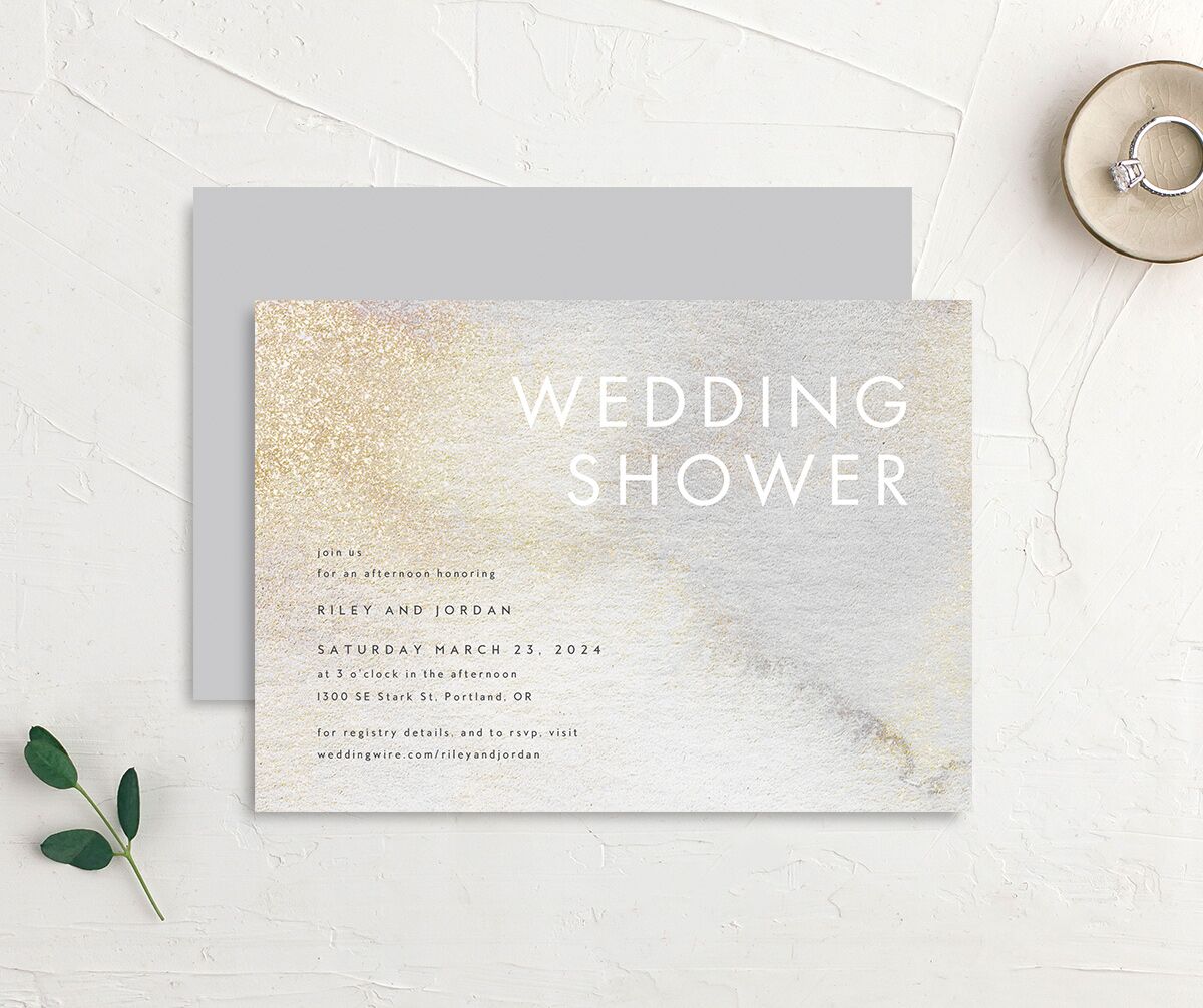 Pearlescent Finish Bridal Shower Invitations front-and-back in Champagne