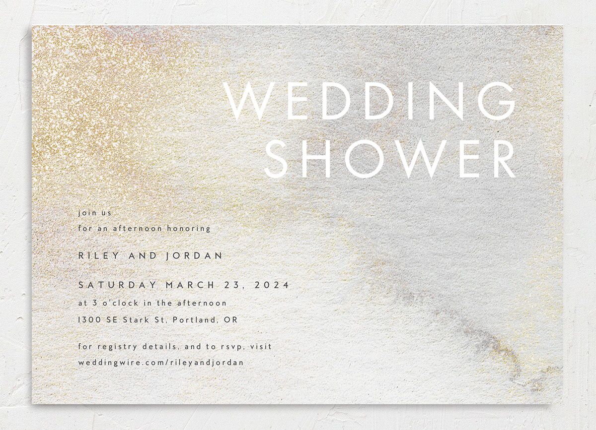 Pearlescent Finish Bridal Shower Invitations front in Champagne
