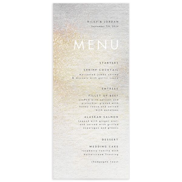 Pearlescent Finish Menus front in Champagne