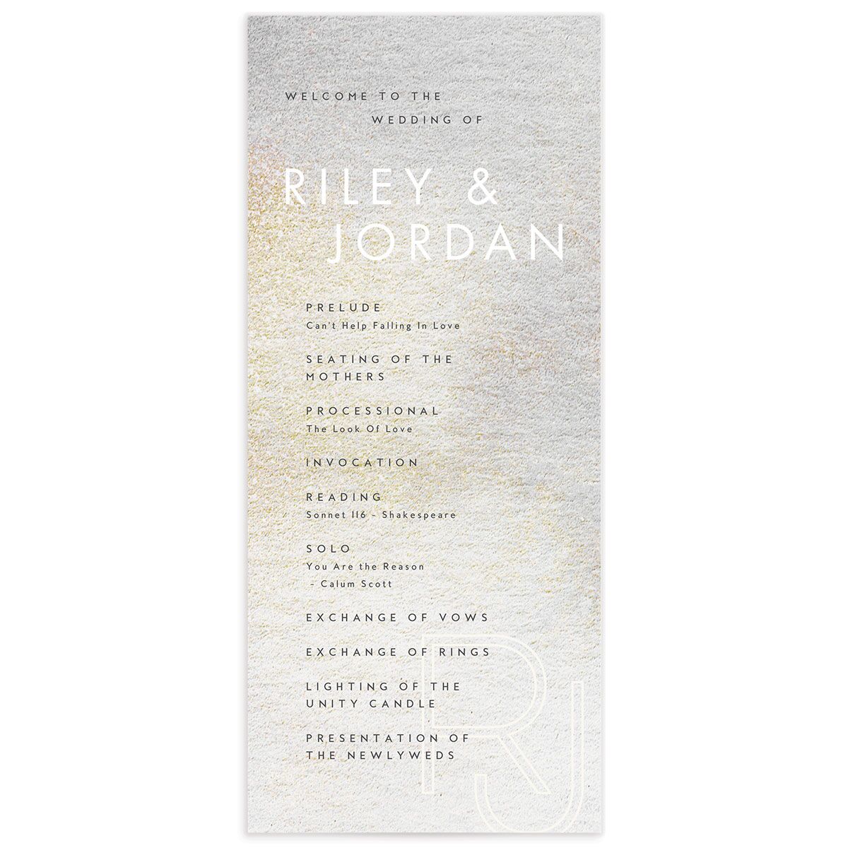 Pearlescent Finish Wedding Programs front in Champagne
