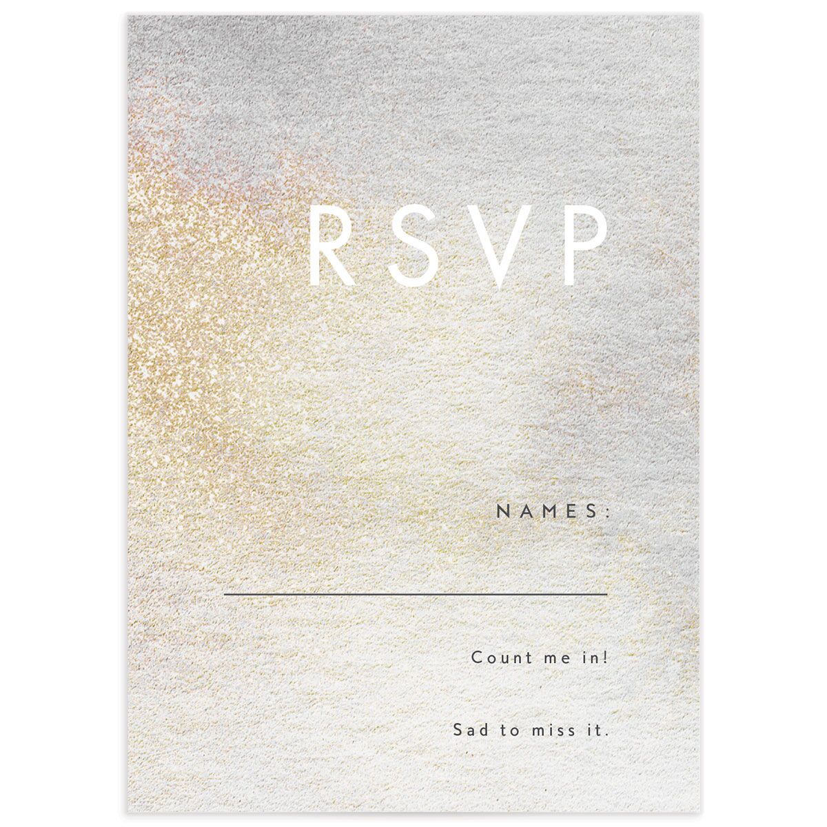 Pearlescent Finish Wedding Response Cards front in Champagne