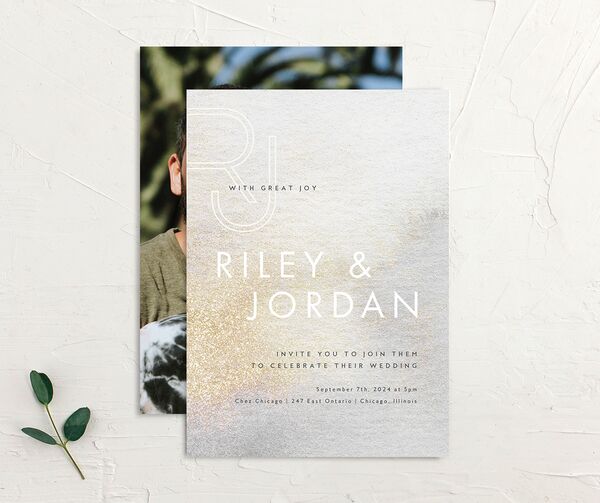 Pearlescent Finish Wedding Invitations front-and-back in Champagne