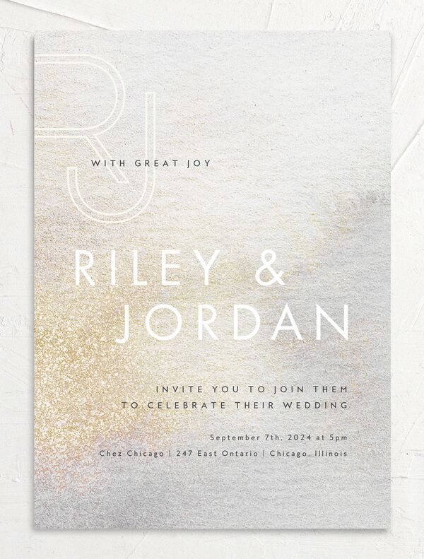 Pearlescent Finish Wedding Invitations front in Champagne