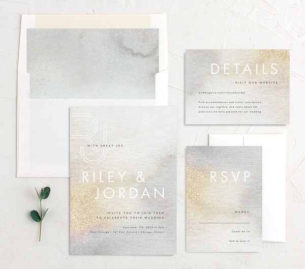 Pearlescent Finish Wedding Invitations suite in Champagne