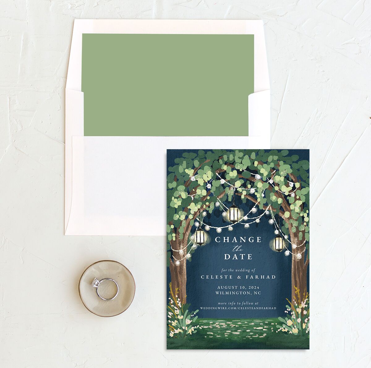 Garden Lights Change the Date Cards envelope-and-liner in French Blue
