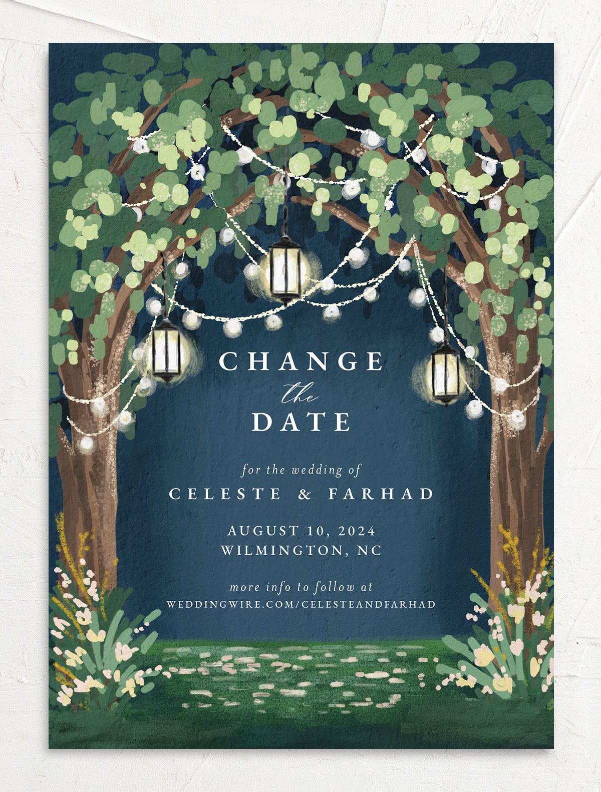 Garden Lights Change the Date Cards front in French Blue