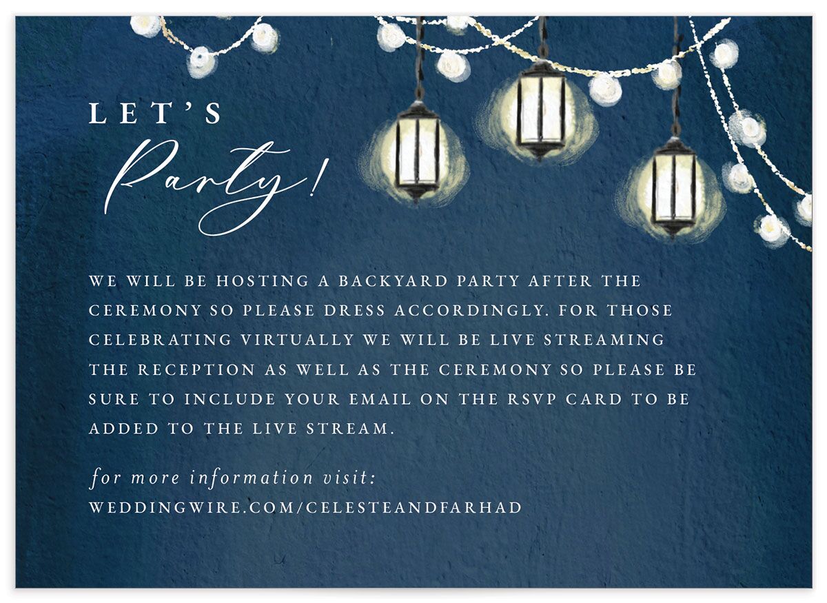 Garden Lights Wedding Enclosure Cards front in French Blue