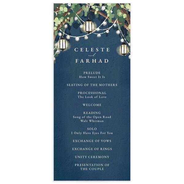 Garden Lights Wedding Programs front in French Blue