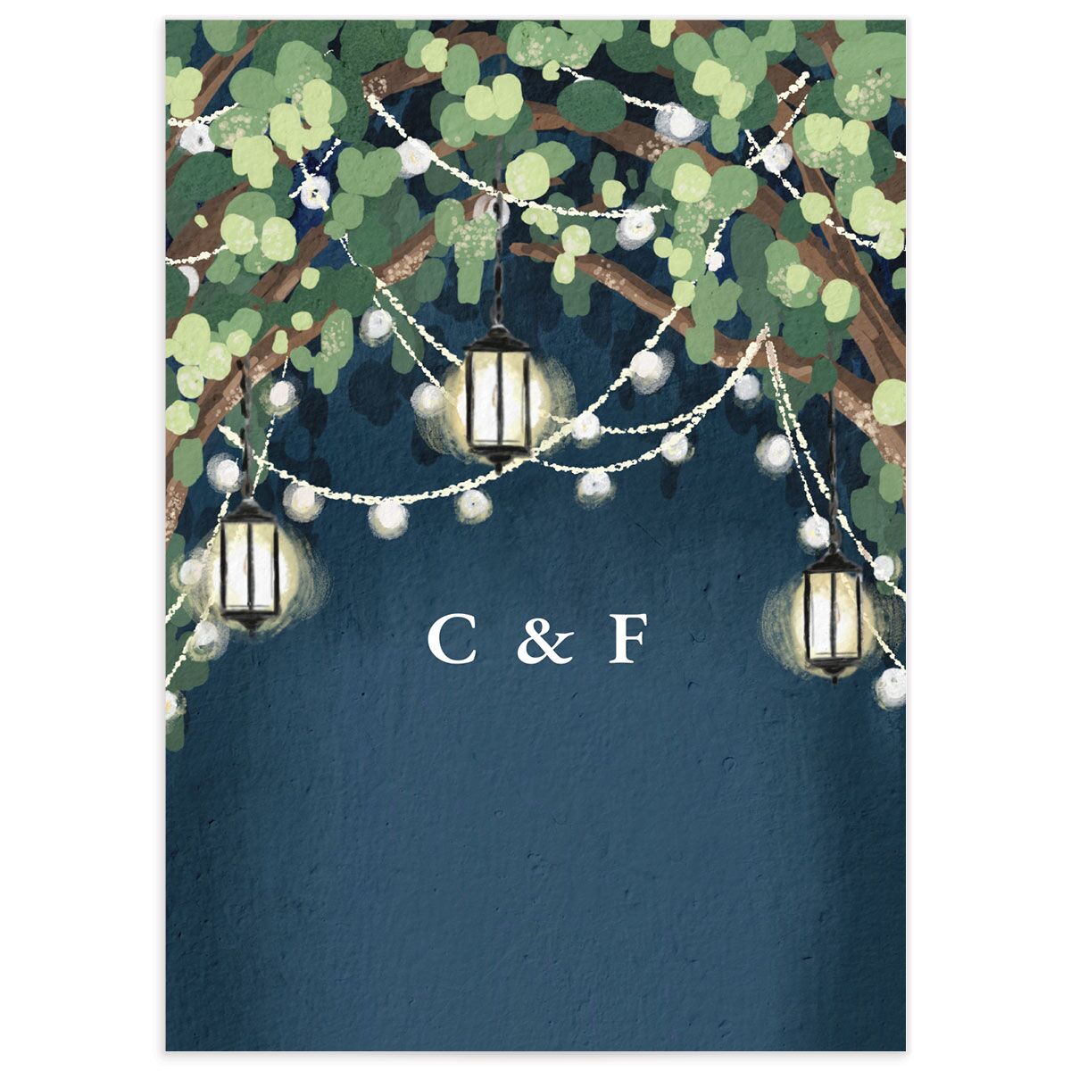 Garden Lights Wedding Response Cards back in French Blue