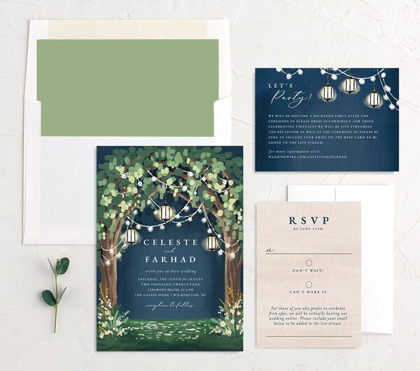 Garden Lights Wedding Invitations suite in French Blue