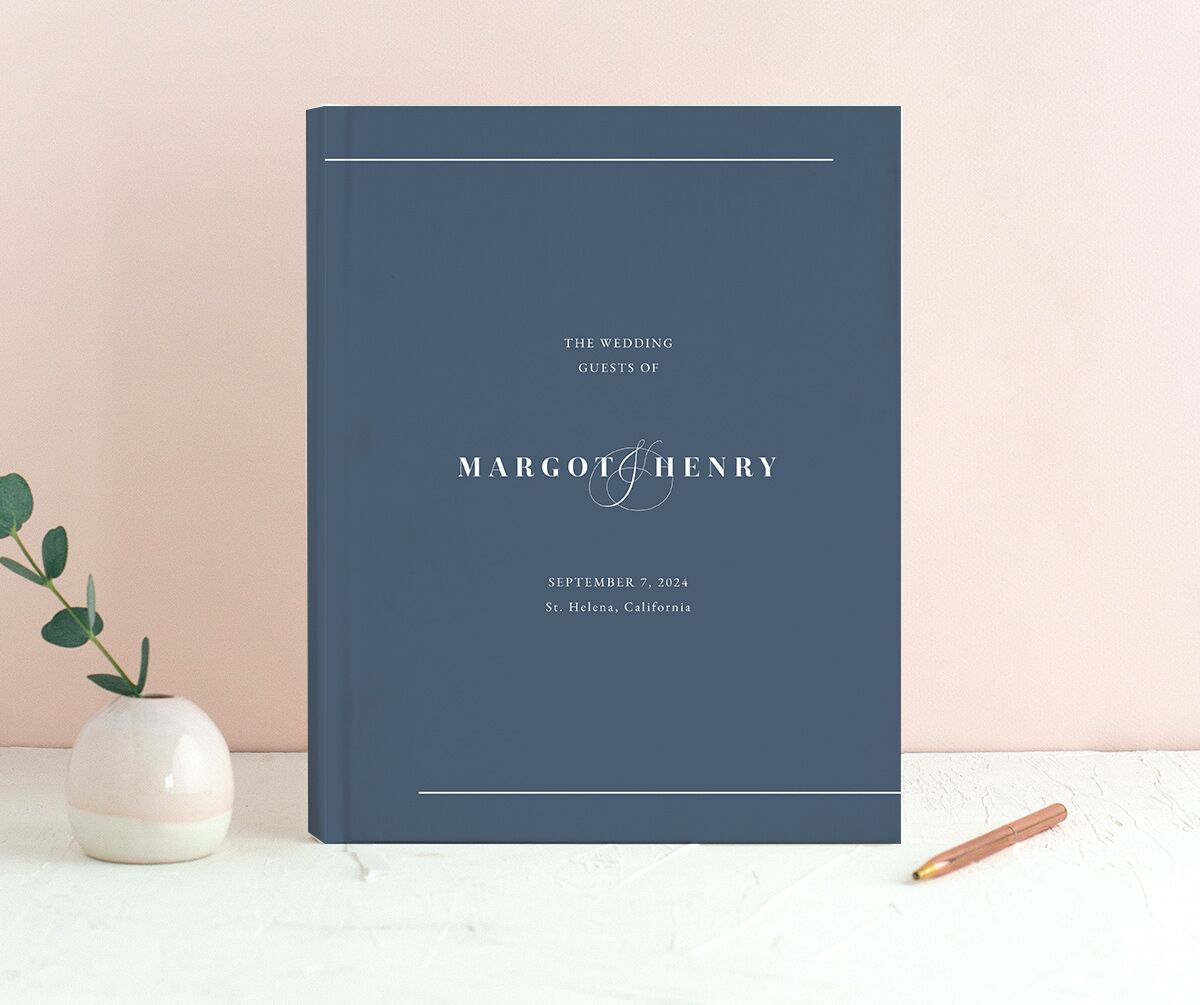 Refined Initials Wedding Guest Book front in French Blue