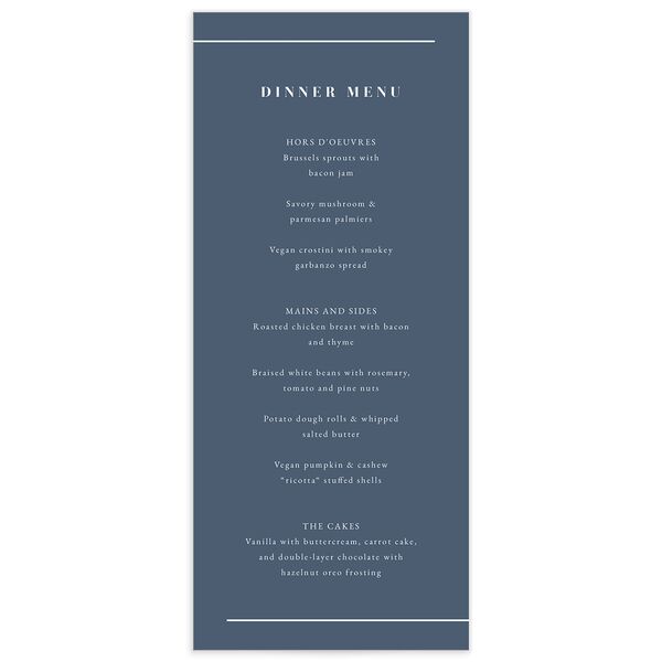 Refined Initials Menus front in French Blue