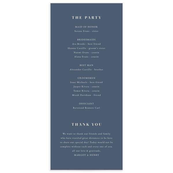 Refined Initials Wedding Programs back in French Blue