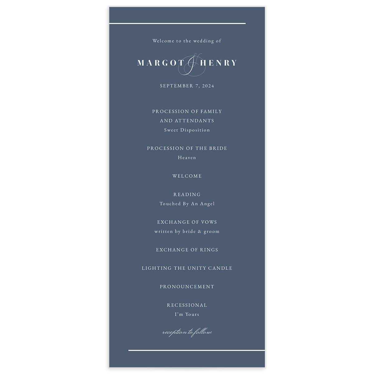 Refined Initials Wedding Programs front in French Blue