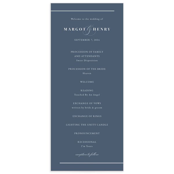 Refined Initials Wedding Programs front in French Blue