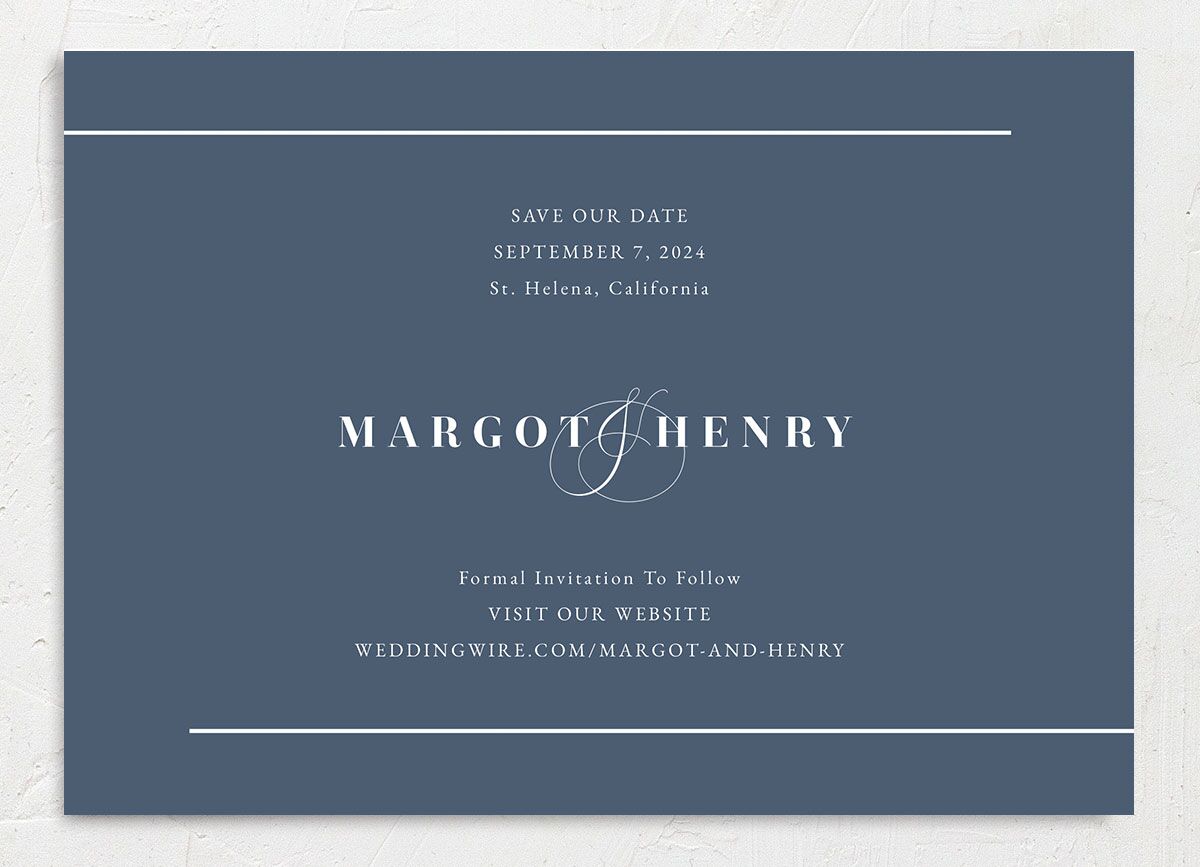 Refined Initials Save the Date Cards back in French Blue