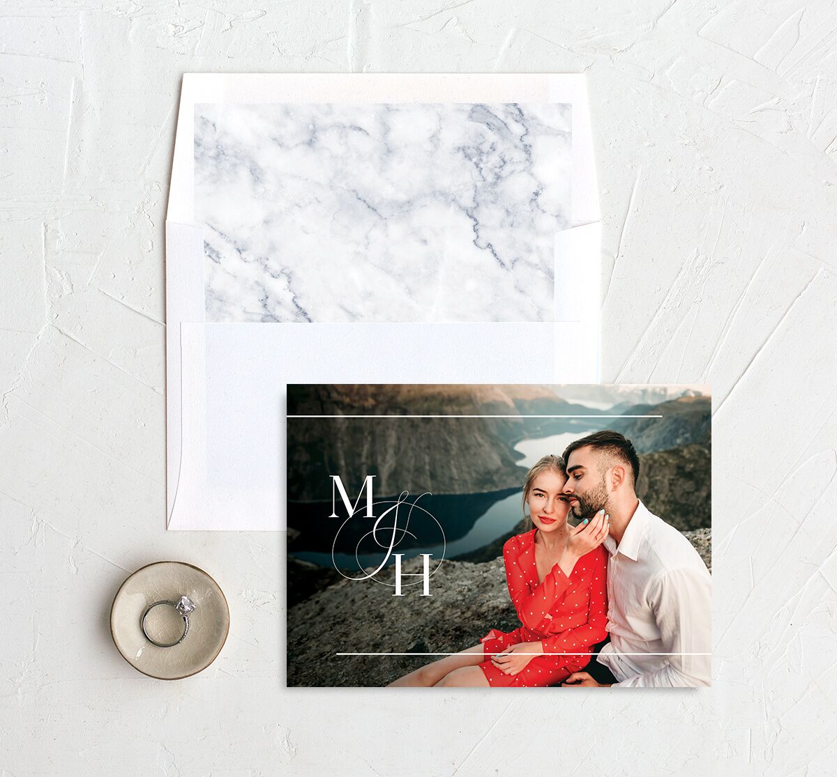 Refined Initials Save the Date Cards envelope-and-liner in French Blue