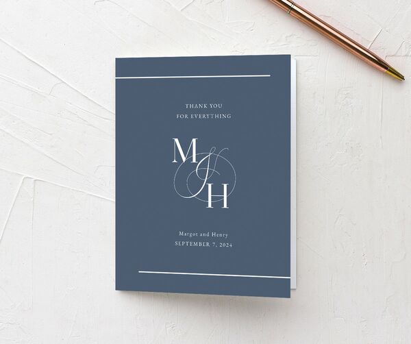 Refined Initials Thank You Cards front in French Blue