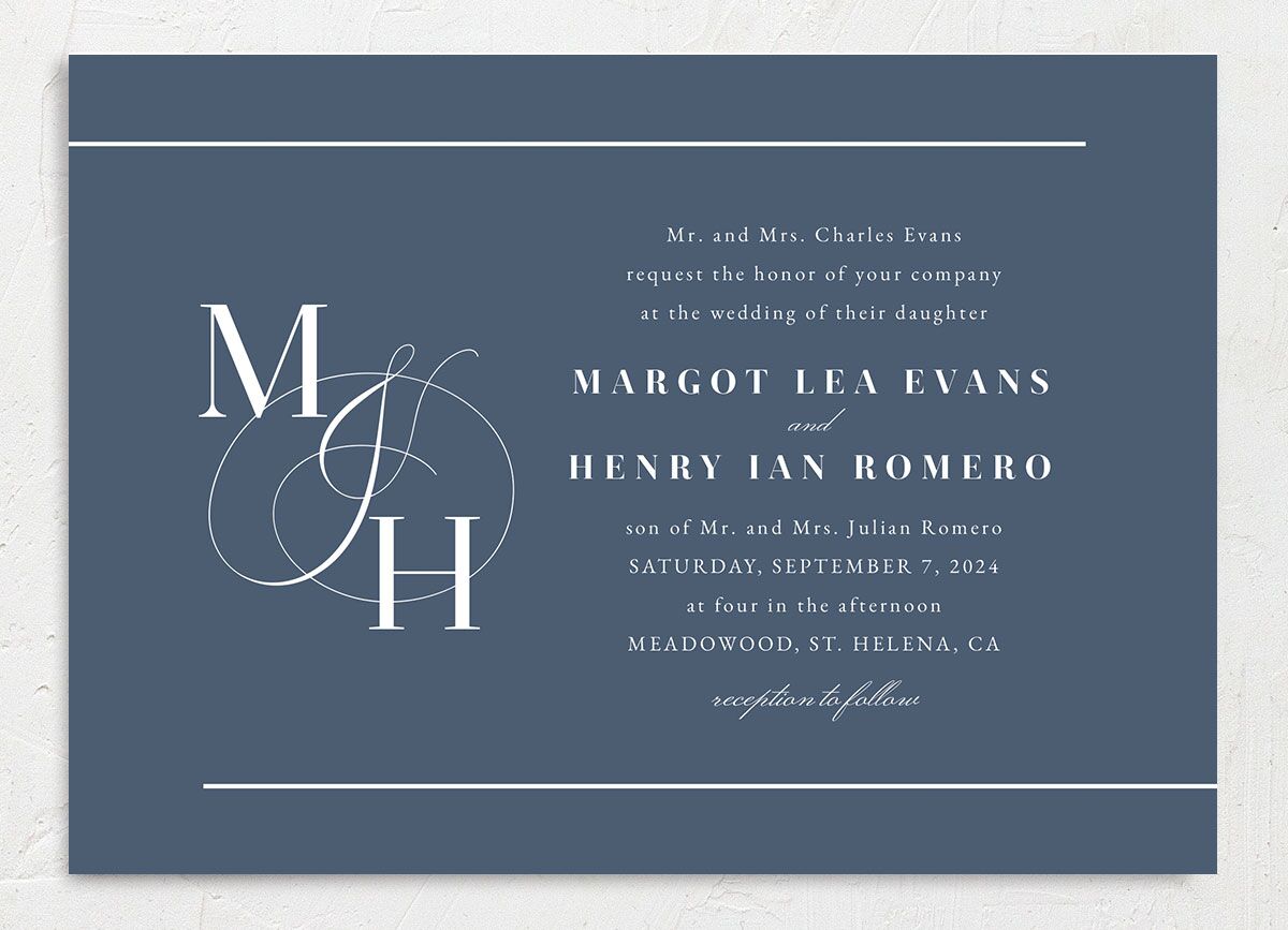 Refined Initials Wedding Invitations front in French Blue