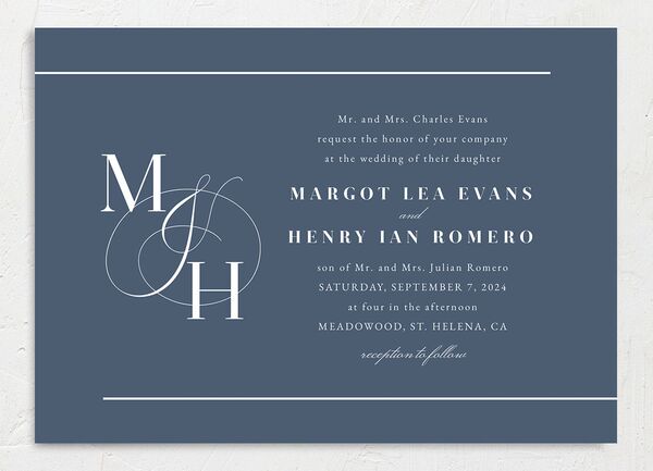 Refined Initials Wedding Invitations front in French Blue