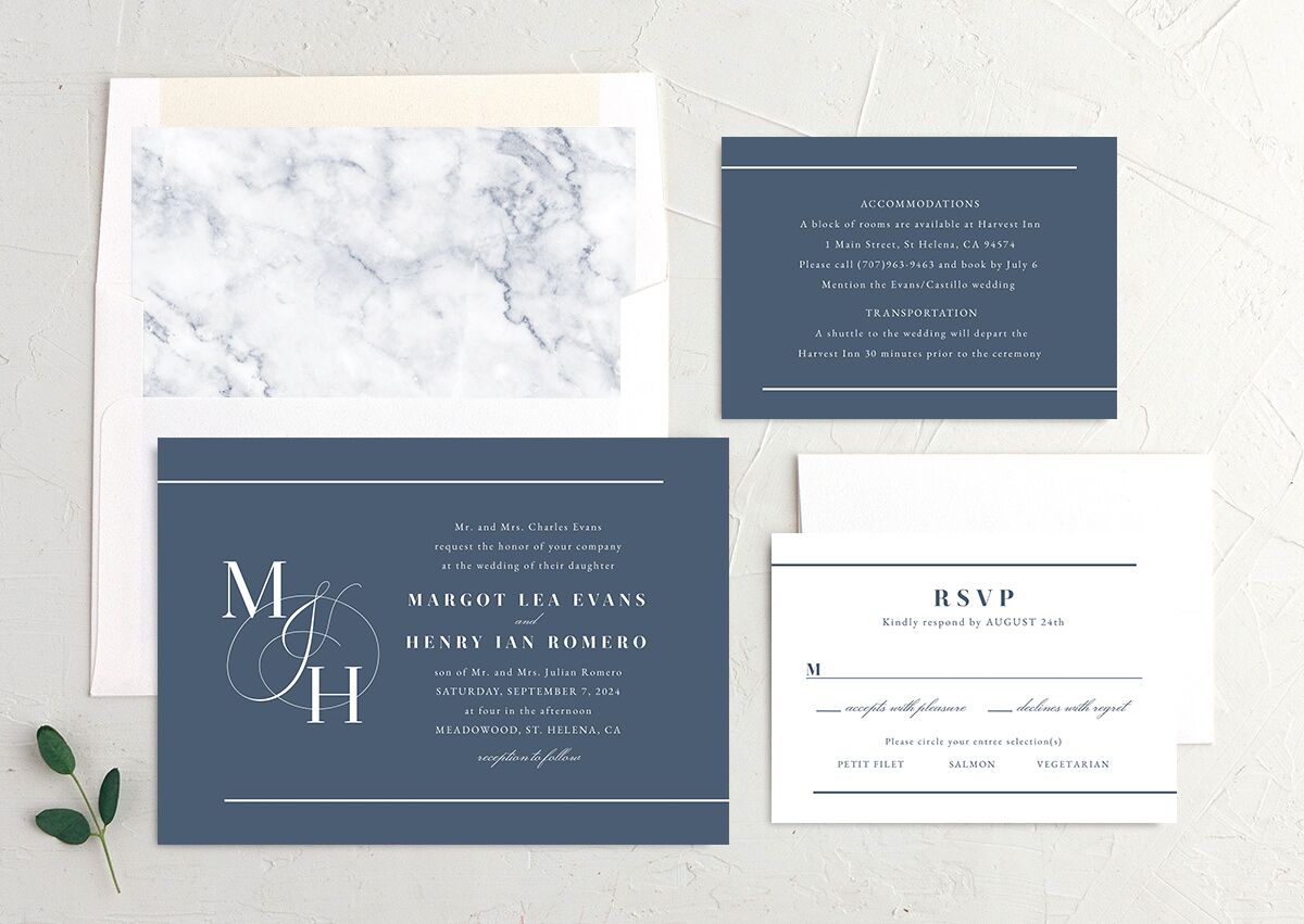Refined Initials Wedding Invitations suite in French Blue