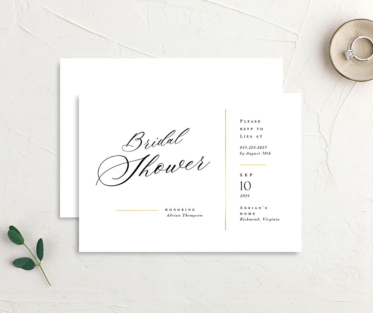 Romantic Lettering Bridal Shower Invitations front-and-back in Pure White