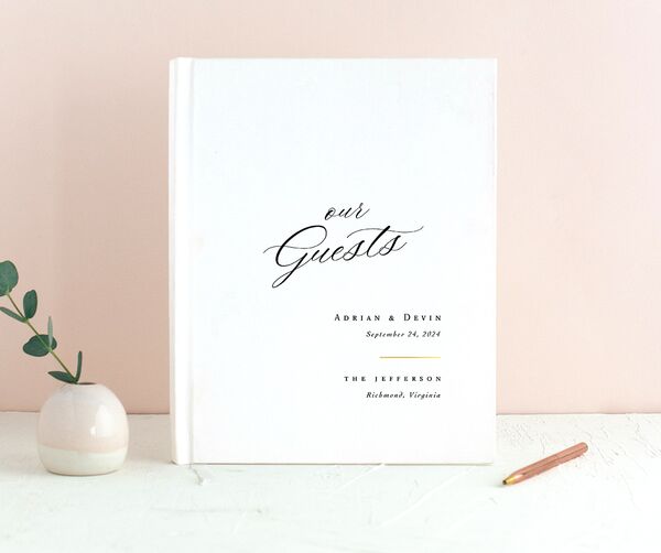 Romantic Lettering Wedding Guest Book front in Pure White