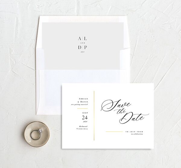 Romantic Lettering Save the Date Cards envelope-and-liner in Pure White