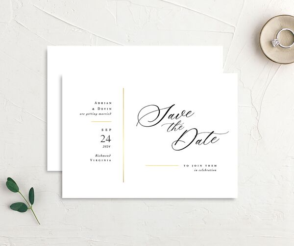 Romantic Lettering Save the Date Cards front-and-back in Pure White