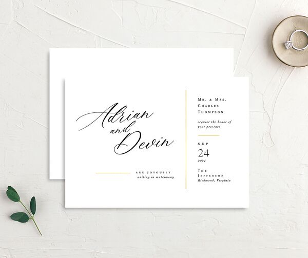 Romantic Lettering Wedding Invitations front-and-back in Pure White