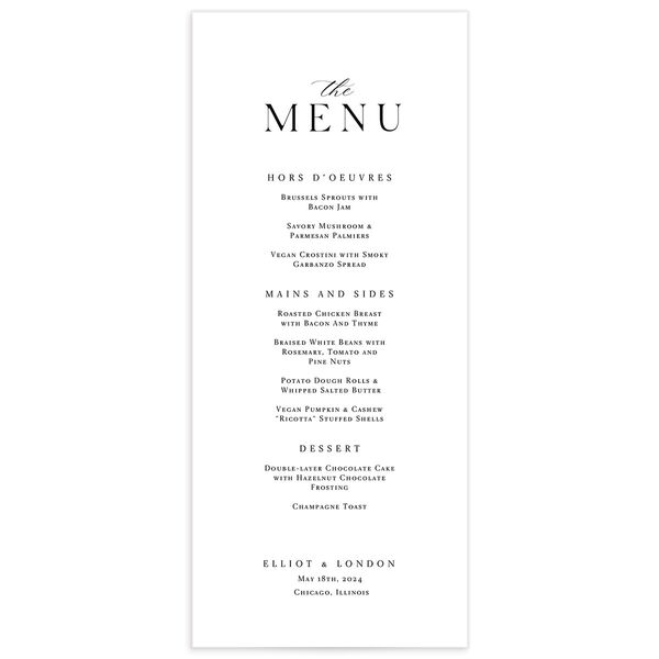 Noble Typography Menus front in Pure White