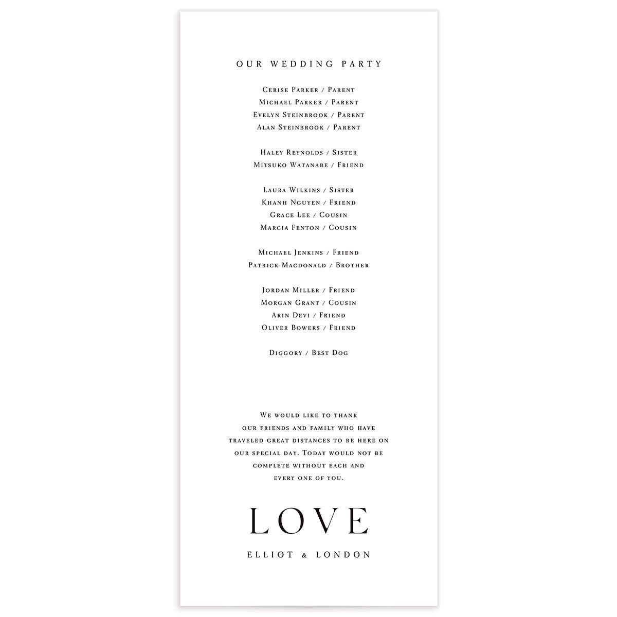 Noble Typography Wedding Programs back in Pure White