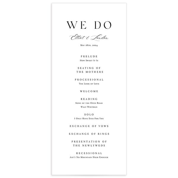 Noble Typography Wedding Programs front in Pure White