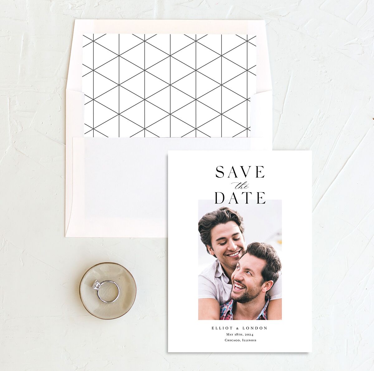Noble Typography Save the Date Cards envelope-and-liner in Pure White