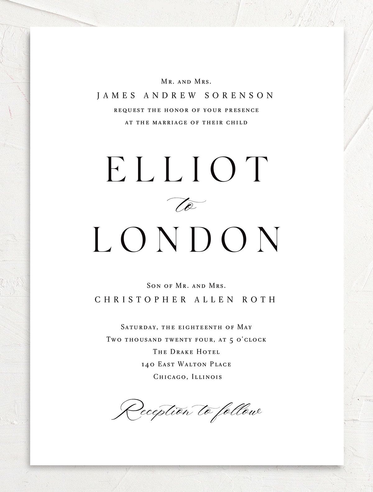 Noble Typography Wedding Invitations front in Pure White