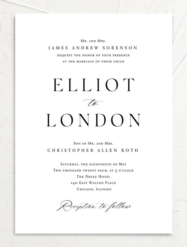 Noble Typography Wedding Invitations front in Pure White