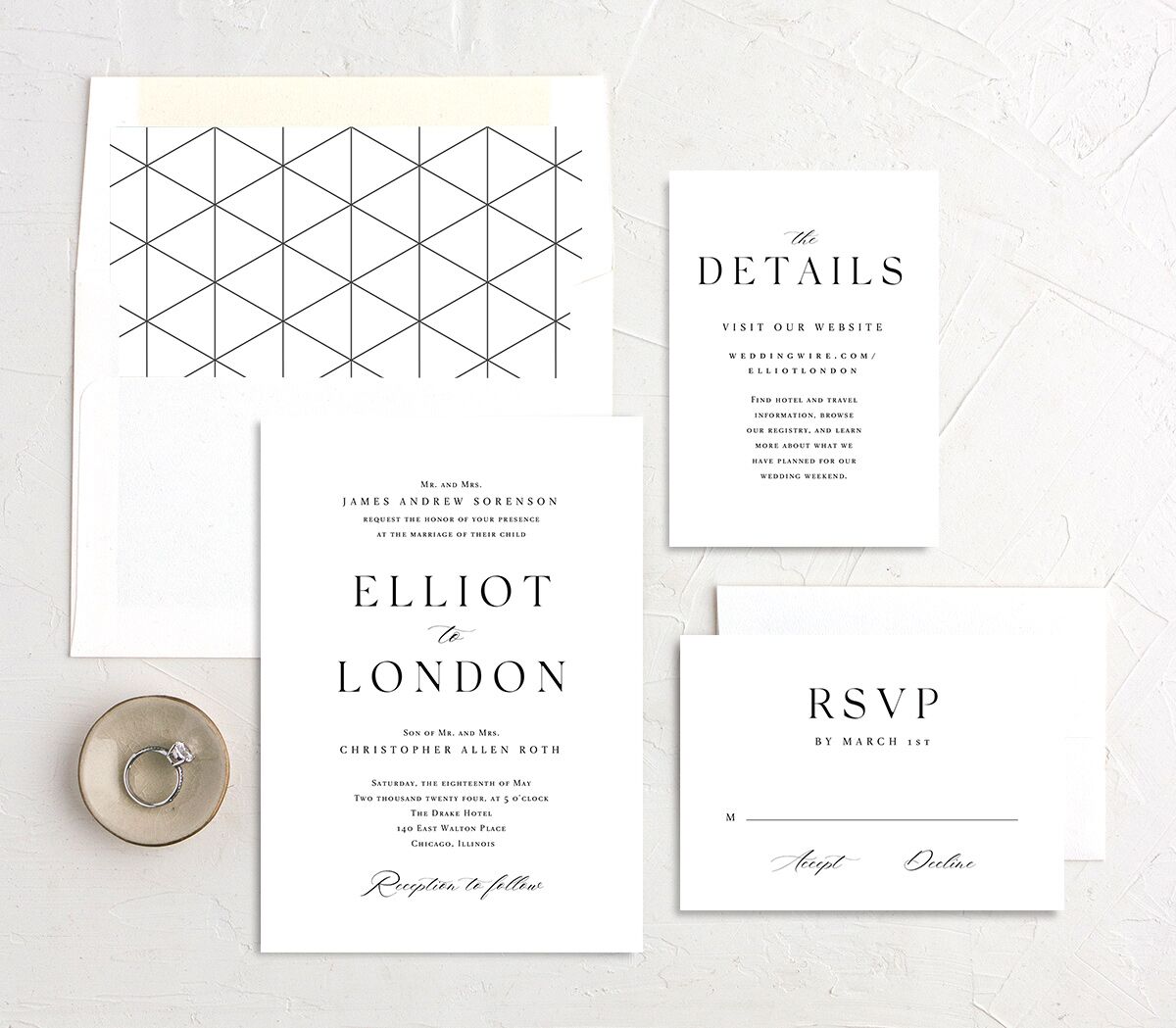 Noble Typography Wedding Invitations suite in Pure White