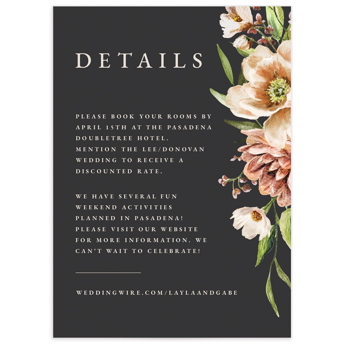 Painted Blossoms Wedding Enclosure Cards front in Midnight
