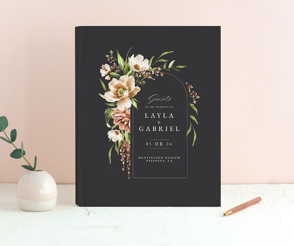 Painted Blossoms Wedding Guest Book front in Midnight