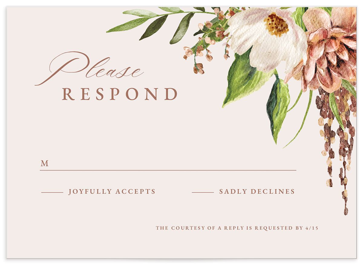 Painted Blossoms Wedding Response Cards front in Midnight