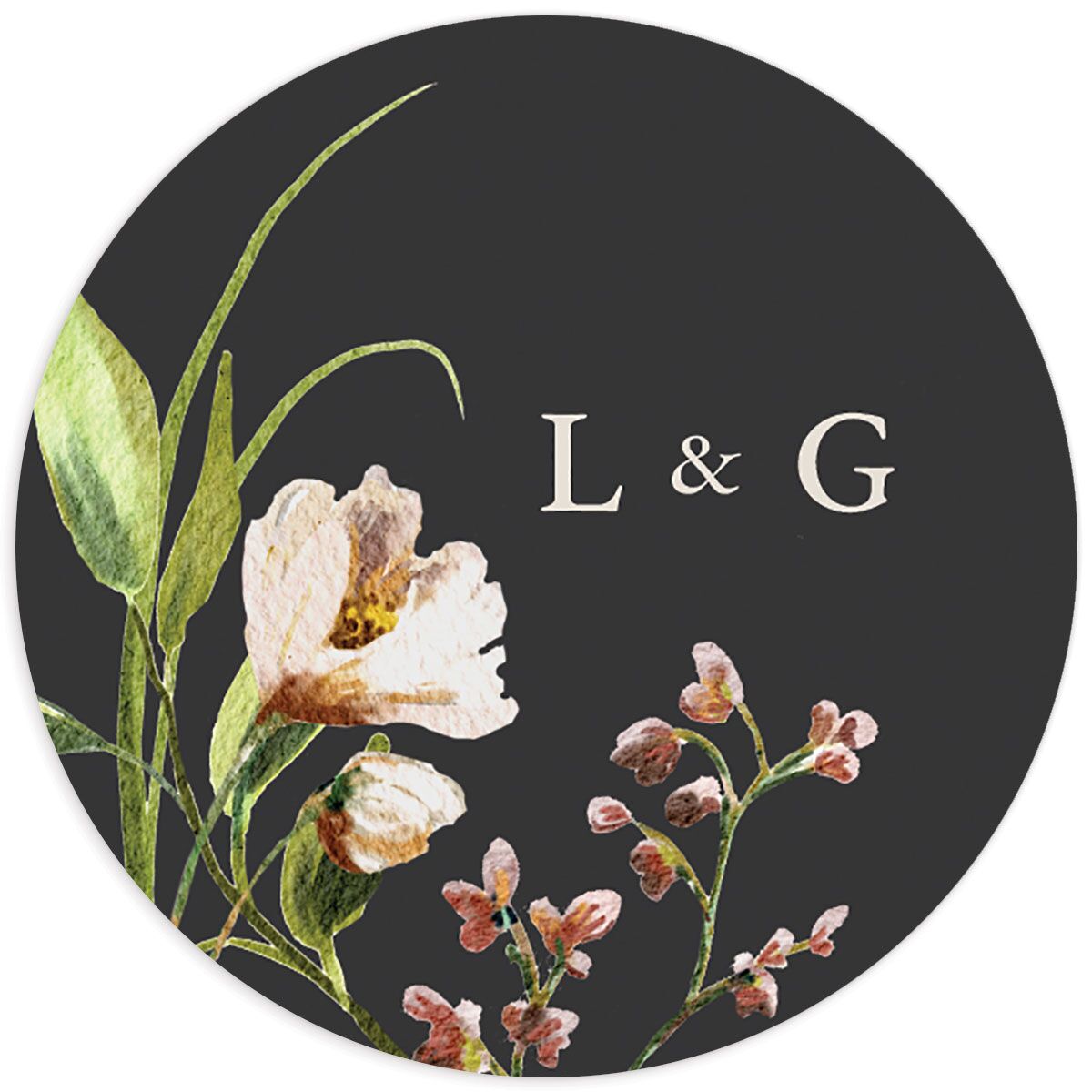 Painted Blossoms Wedding Stickers front in Black