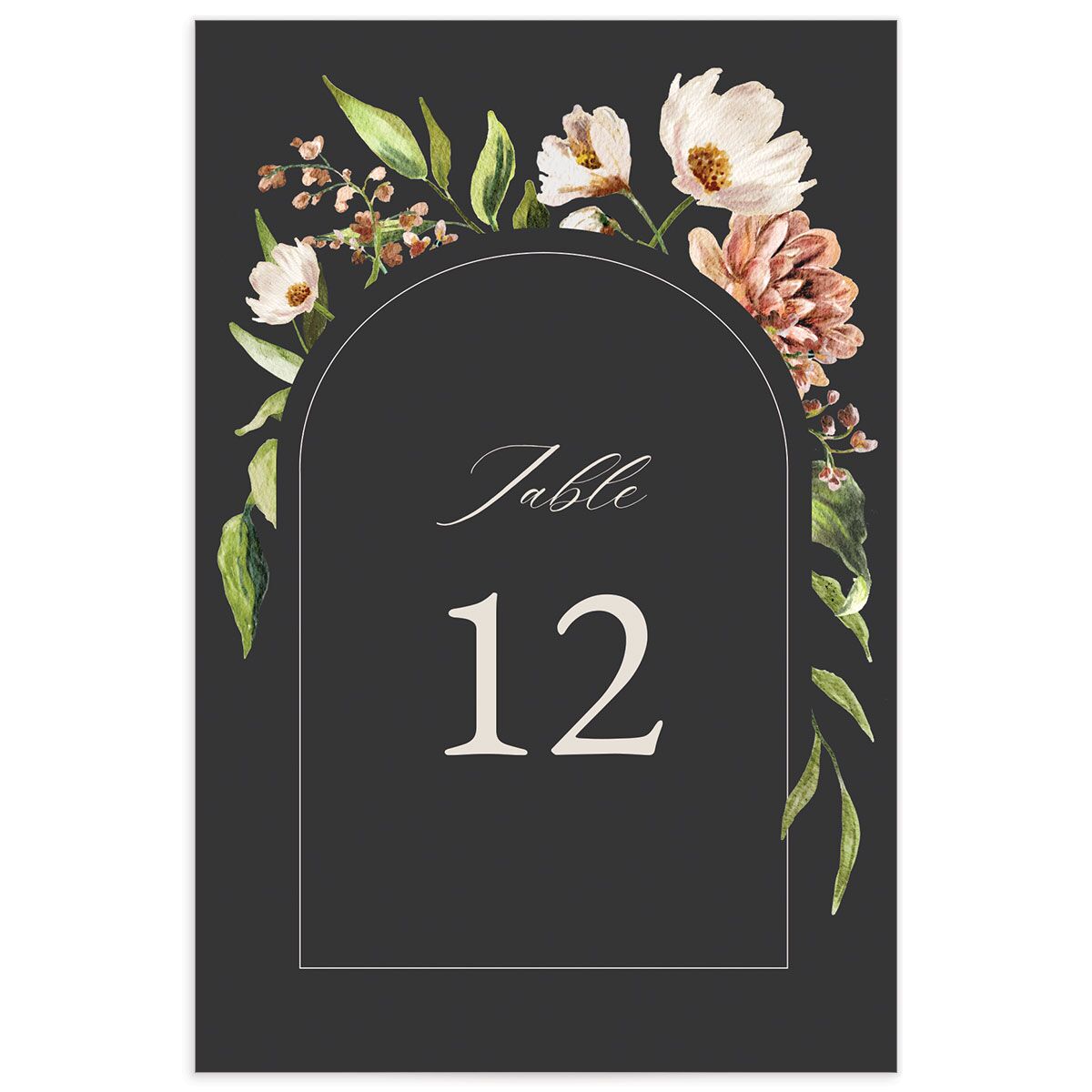 Painted Blossoms Table Numbers front in Midnight