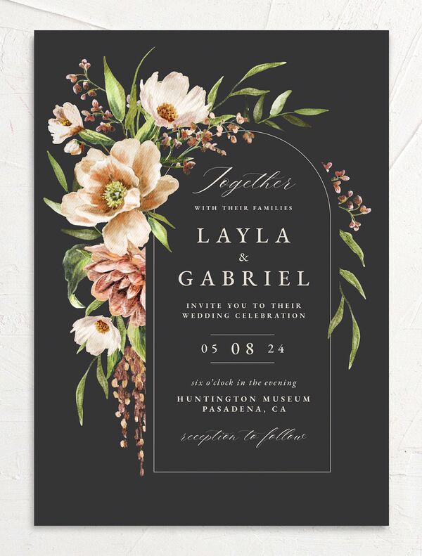 Painted Blossoms Wedding Invitations front in Midnight