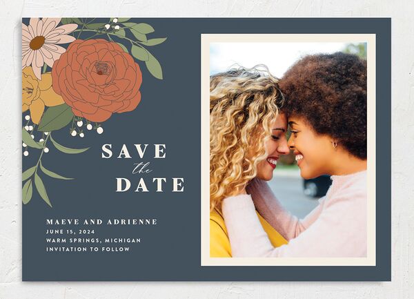 Nouveau Floral Save the Date Cards front in French Blue