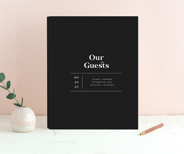 Minimal Oval Wedding Guest Book front in Midnight